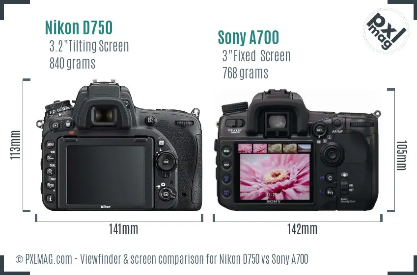 Nikon D750 vs Sony A700 Screen and Viewfinder comparison