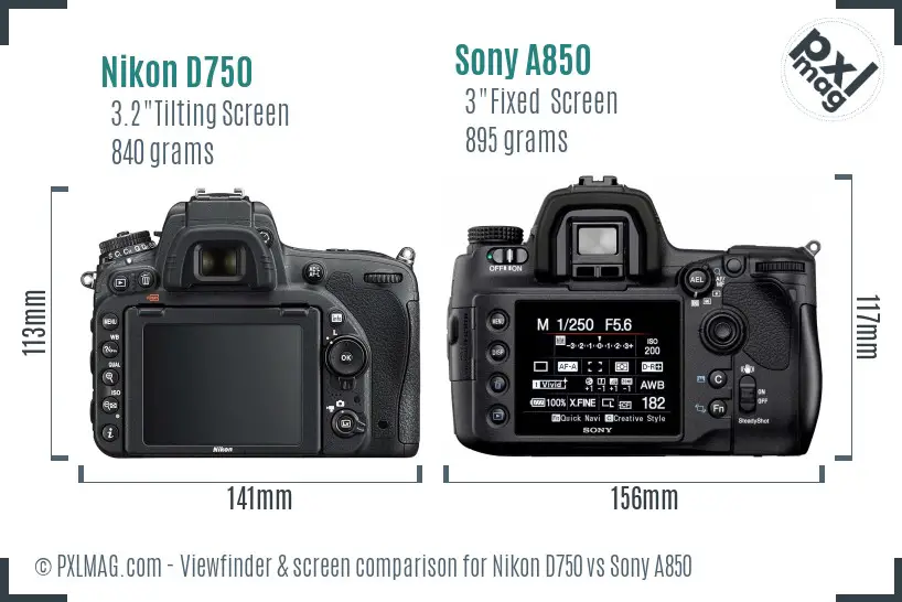 Nikon D750 vs Sony A850 Screen and Viewfinder comparison