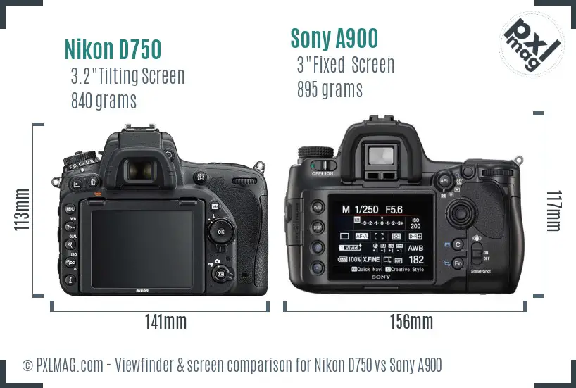 Nikon D750 vs Sony A900 Screen and Viewfinder comparison