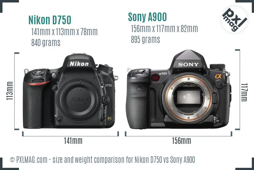 Nikon D750 vs Sony A900 size comparison