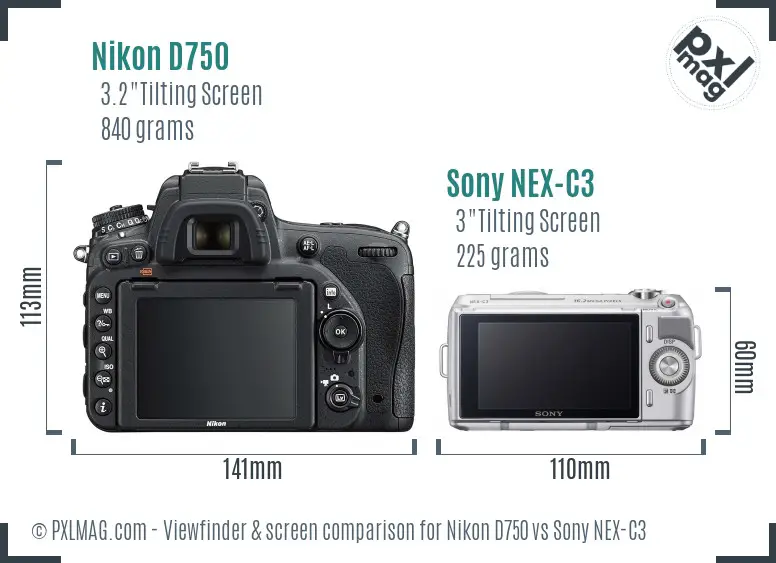 Nikon D750 vs Sony NEX-C3 Screen and Viewfinder comparison