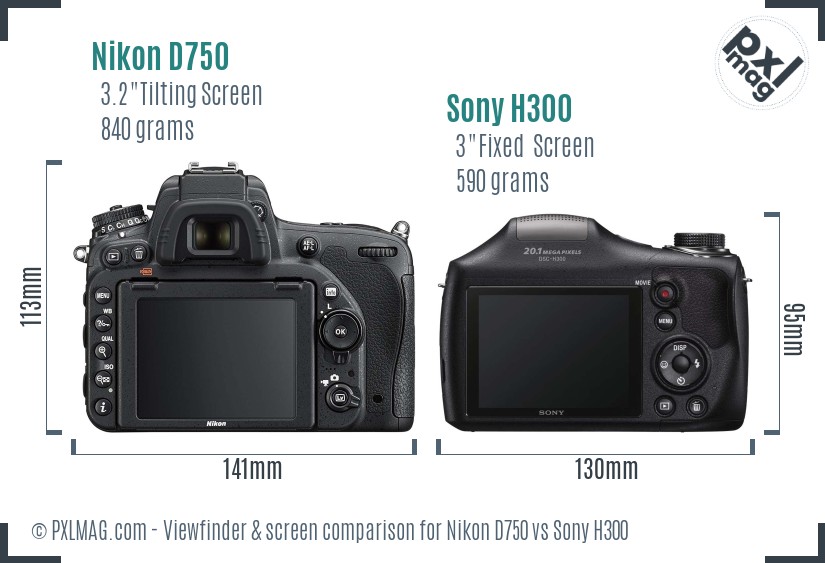 Nikon D750 vs Sony H300 Screen and Viewfinder comparison