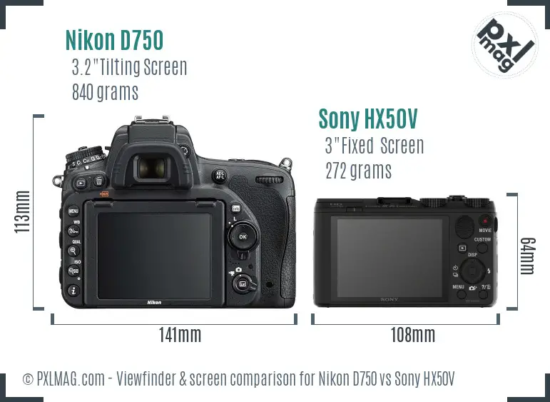 Nikon D750 vs Sony HX50V Screen and Viewfinder comparison