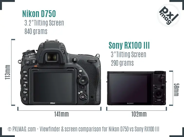 Nikon D750 vs Sony RX100 III Screen and Viewfinder comparison