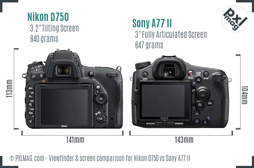 Nikon D750 vs Sony A77 II Screen and Viewfinder comparison