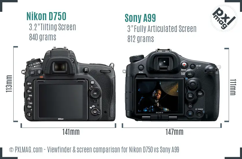 Nikon D750 vs Sony A99 Screen and Viewfinder comparison