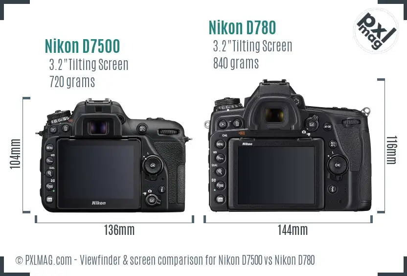 Nikon D7500 vs Nikon D780 Screen and Viewfinder comparison
