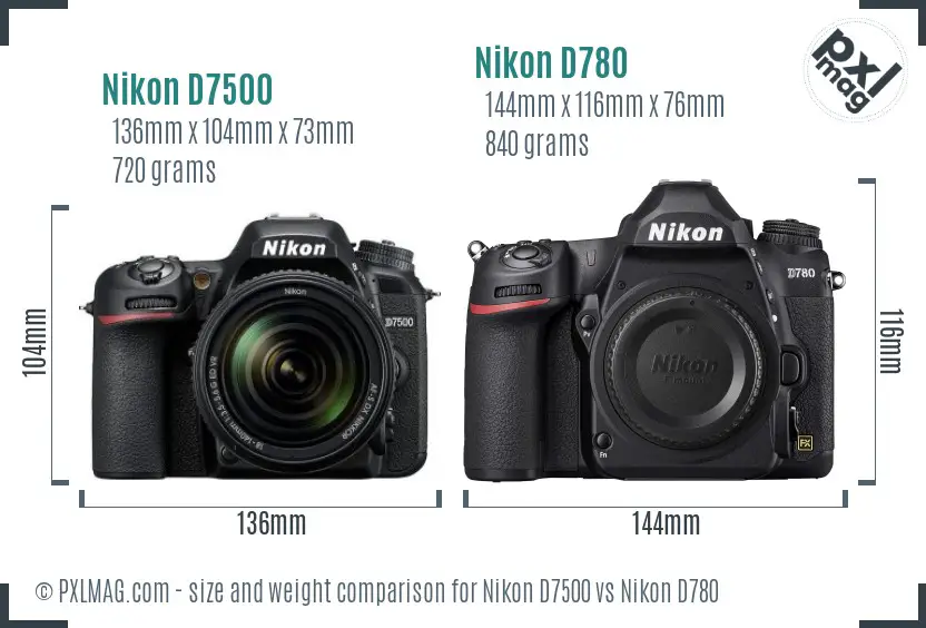 Nikon D7500 vs Nikon D780 size comparison