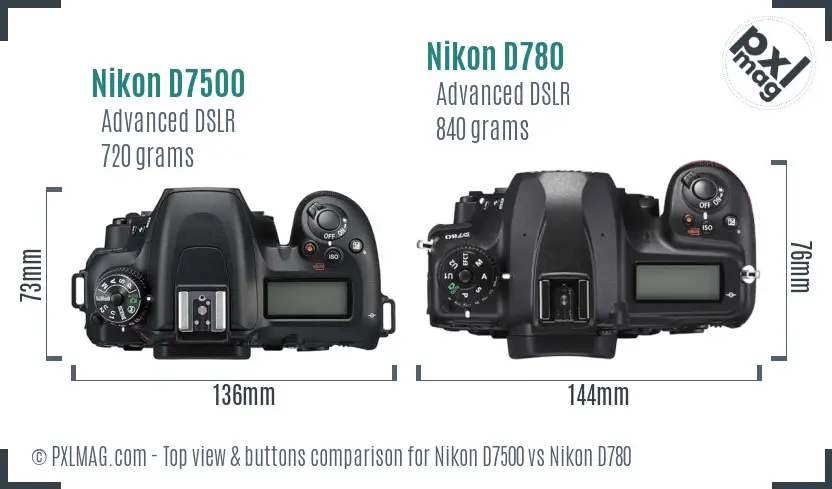 Nikon D7500 vs Nikon D780 top view buttons comparison
