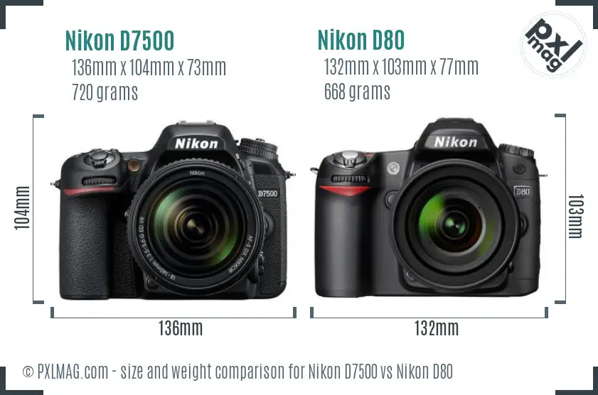 Nikon D7500 vs Nikon D80 size comparison