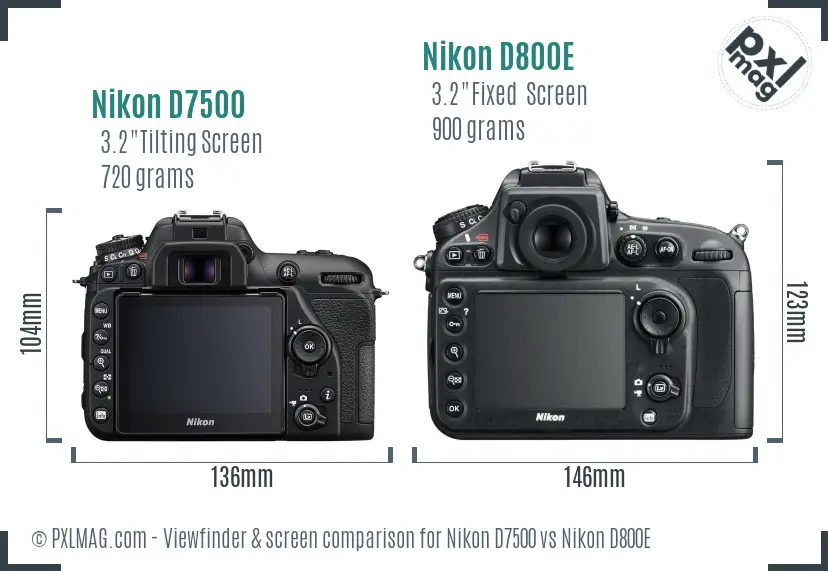 Nikon D7500 vs Nikon D800E Screen and Viewfinder comparison