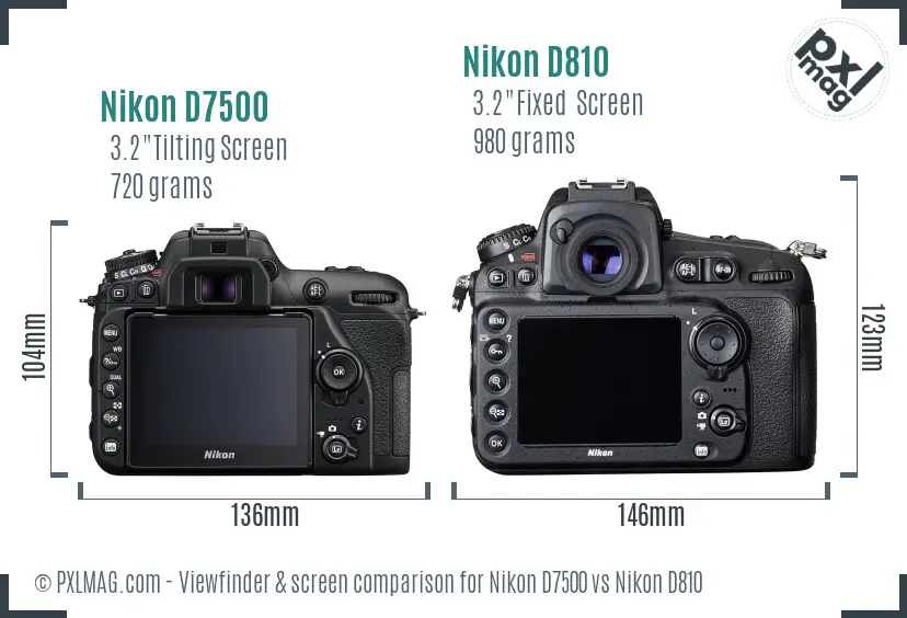 Nikon D7500 vs Nikon D810 Screen and Viewfinder comparison