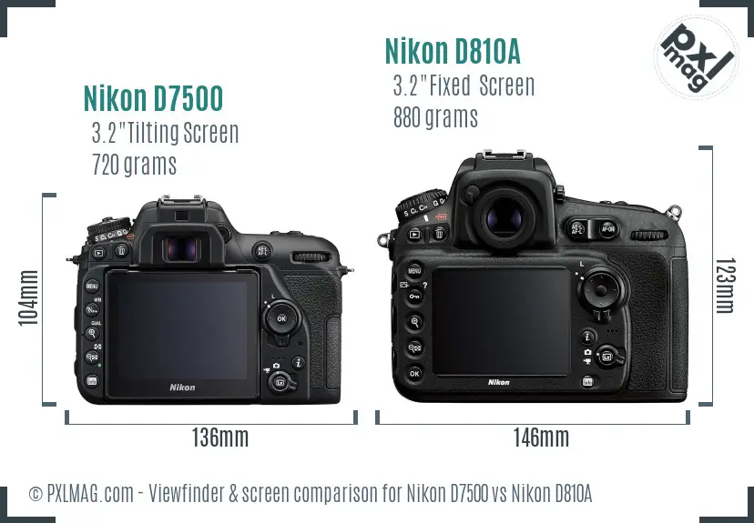 Nikon D7500 vs Nikon D810A Screen and Viewfinder comparison