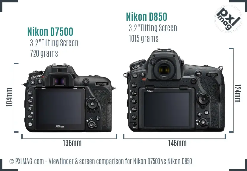 Nikon D7500 vs Nikon D850 Screen and Viewfinder comparison