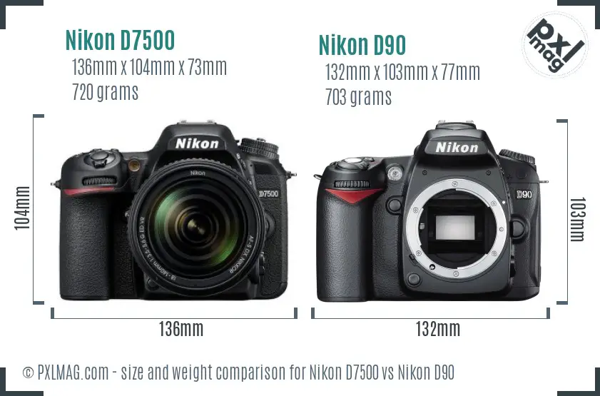Nikon D7500 vs Nikon D90 size comparison