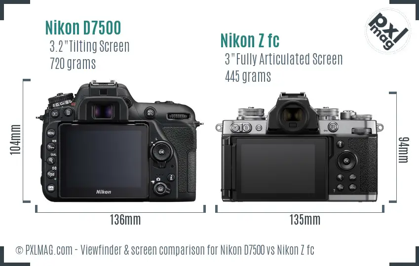 Nikon D7500 vs Nikon Z fc Screen and Viewfinder comparison