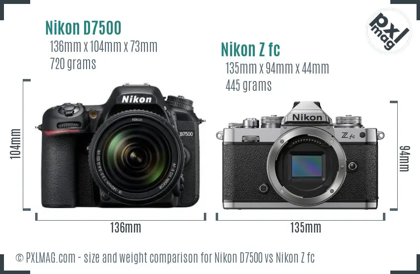 Nikon D7500 vs Nikon Z fc size comparison