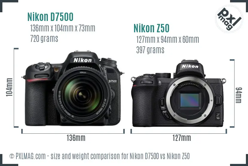 Nikon D7500 vs Nikon Z50 size comparison Nikon D7500 vs Nikon Z50 size comparison