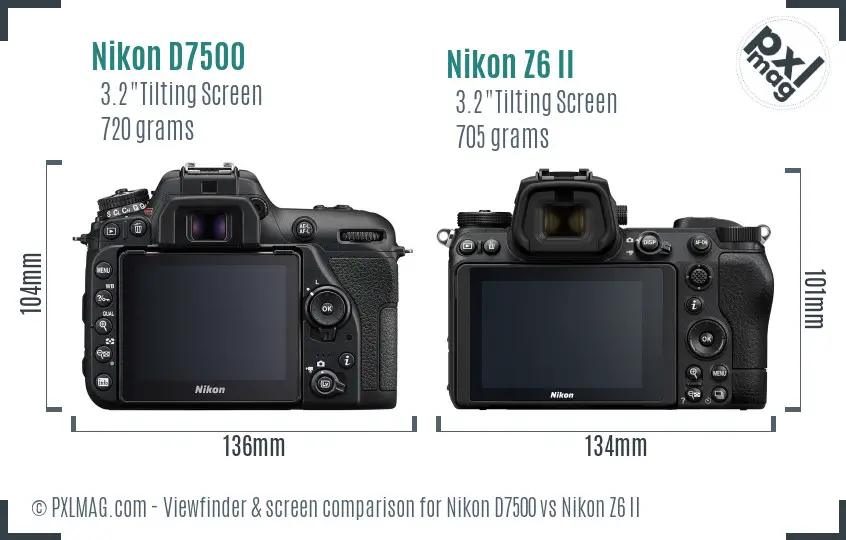 Nikon D7500 vs Nikon Z6 II Screen and Viewfinder comparison