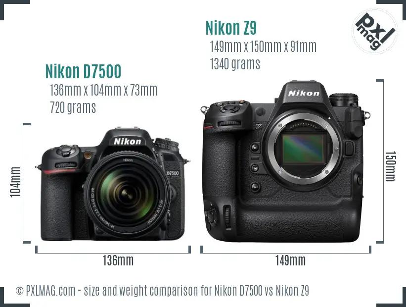 Nikon D7500 vs Nikon Z9 size comparison Nikon D7500 vs Nikon Z9 size comparison
