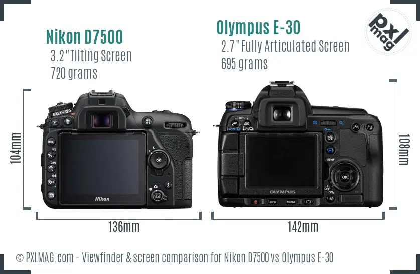 Nikon D7500 vs Olympus E-30 Screen and Viewfinder comparison