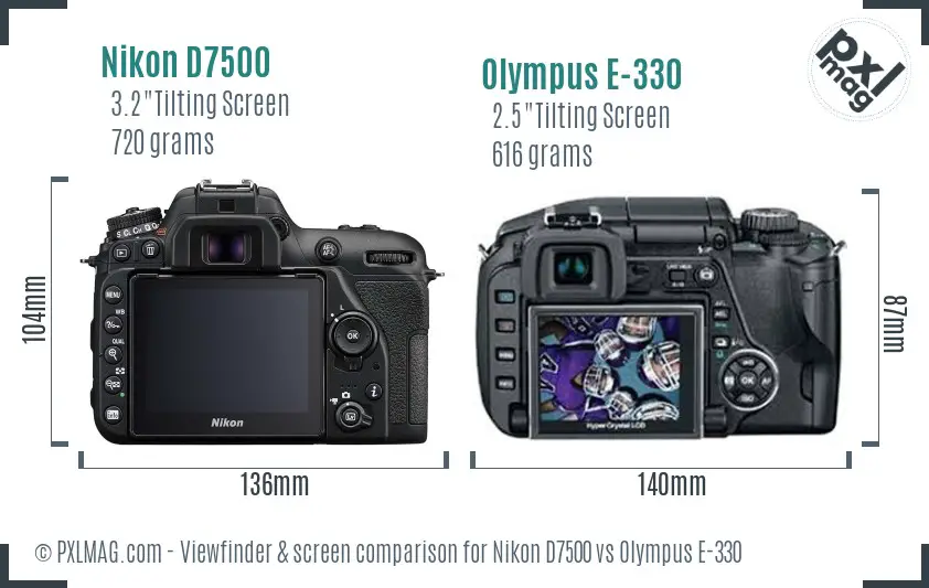 Nikon D7500 vs Olympus E-330 Screen and Viewfinder comparison
