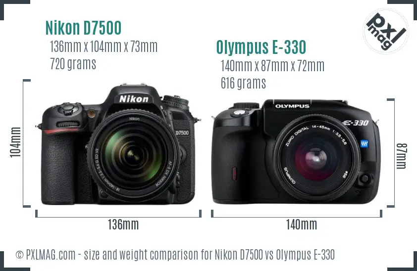 Nikon D7500 vs Olympus E-330 size comparison
