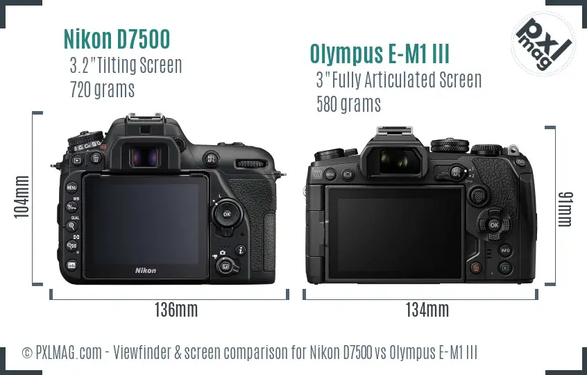 Nikon D7500 vs Olympus E-M1 III Screen and Viewfinder comparison
