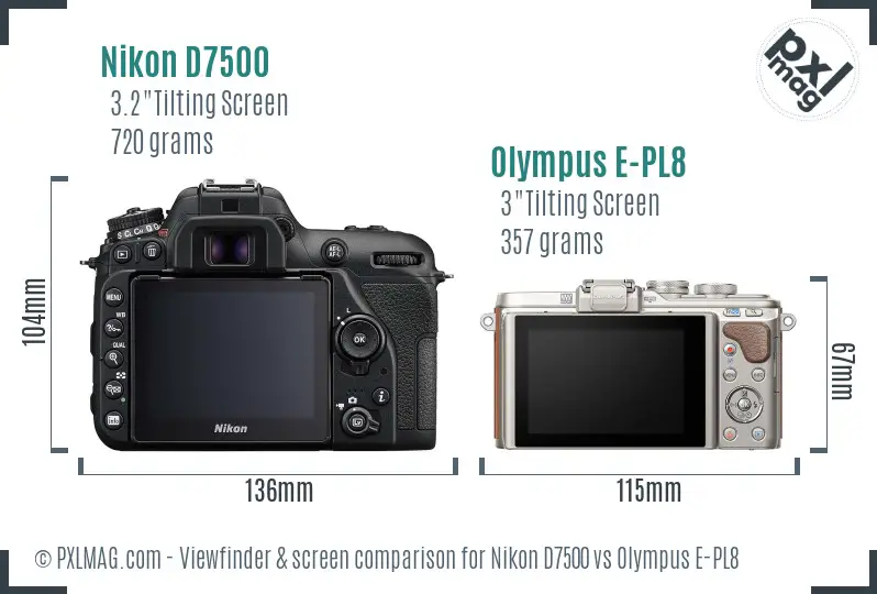 Nikon D7500 vs Olympus E-PL8 Screen and Viewfinder comparison