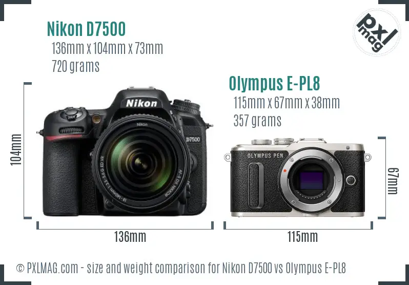 Nikon D7500 vs Olympus E-PL8 size comparison