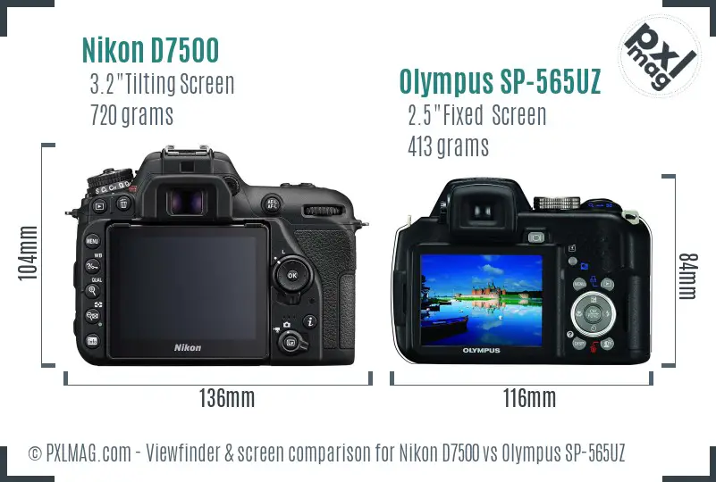 Nikon D7500 vs Olympus SP-565UZ Screen and Viewfinder comparison