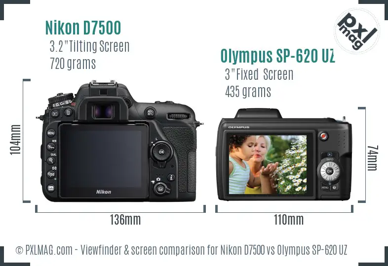 Nikon D7500 vs Olympus SP-620 UZ Screen and Viewfinder comparison