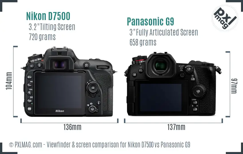 Nikon D7500 vs Panasonic G9 Screen and Viewfinder comparison