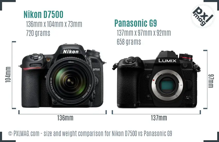 Nikon D7500 vs Panasonic G9 size comparison