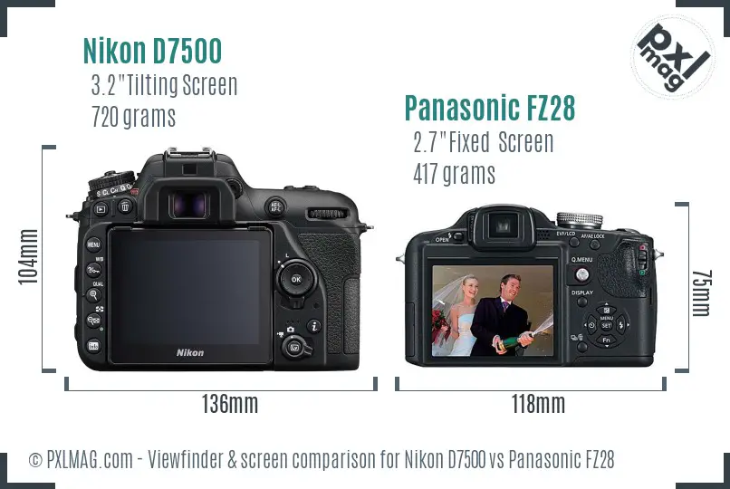 Nikon D7500 vs Panasonic FZ28 Screen and Viewfinder comparison