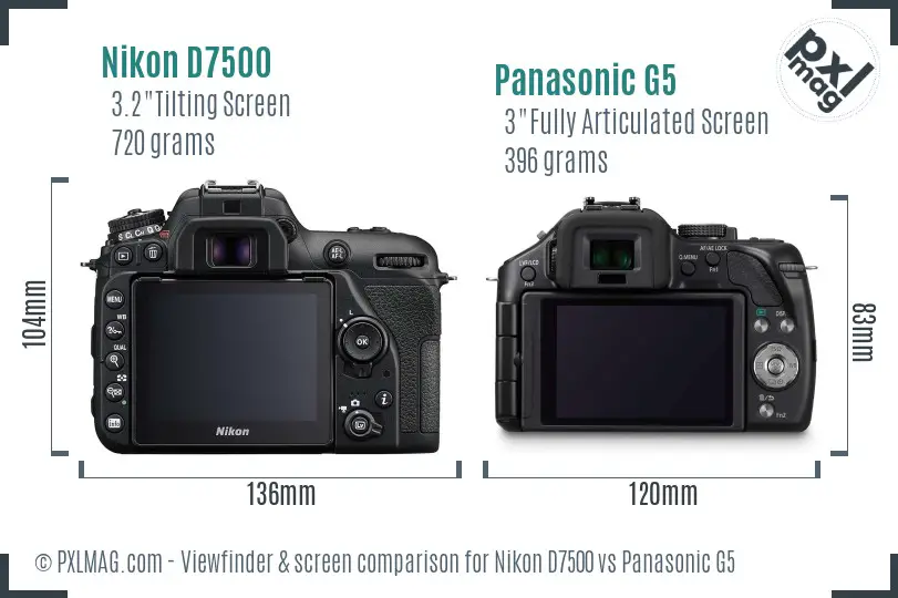 Nikon D7500 vs Panasonic G5 Screen and Viewfinder comparison