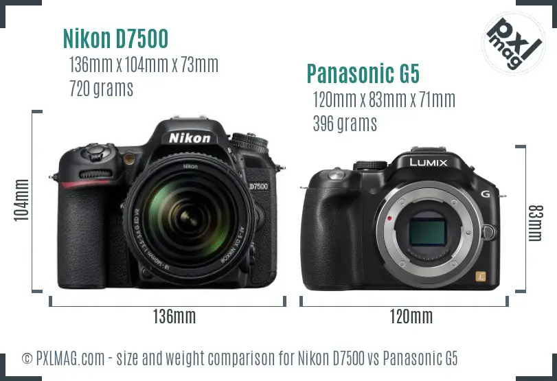Nikon D7500 vs Panasonic G5 size comparison