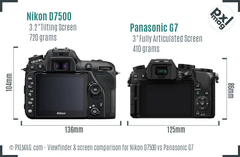 Nikon D7500 vs Panasonic G7 Screen and Viewfinder comparison