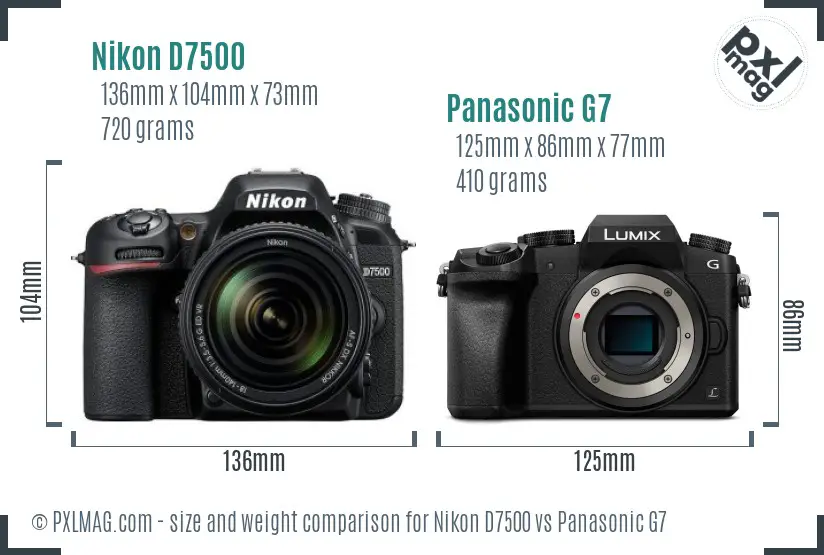 Nikon D7500 vs Panasonic G7 size comparison