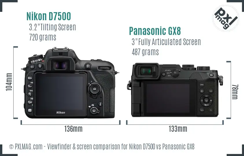 Nikon D7500 vs Panasonic GX8 Screen and Viewfinder comparison