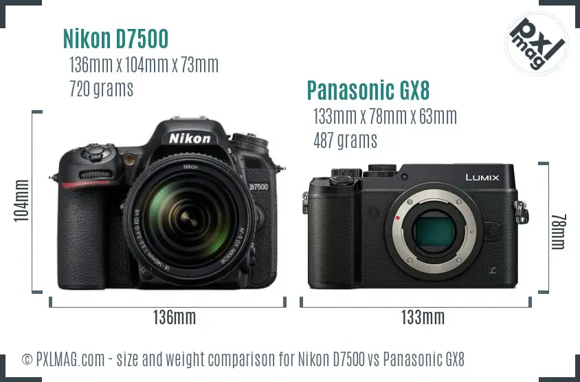Nikon D7500 vs Panasonic GX8 size comparison