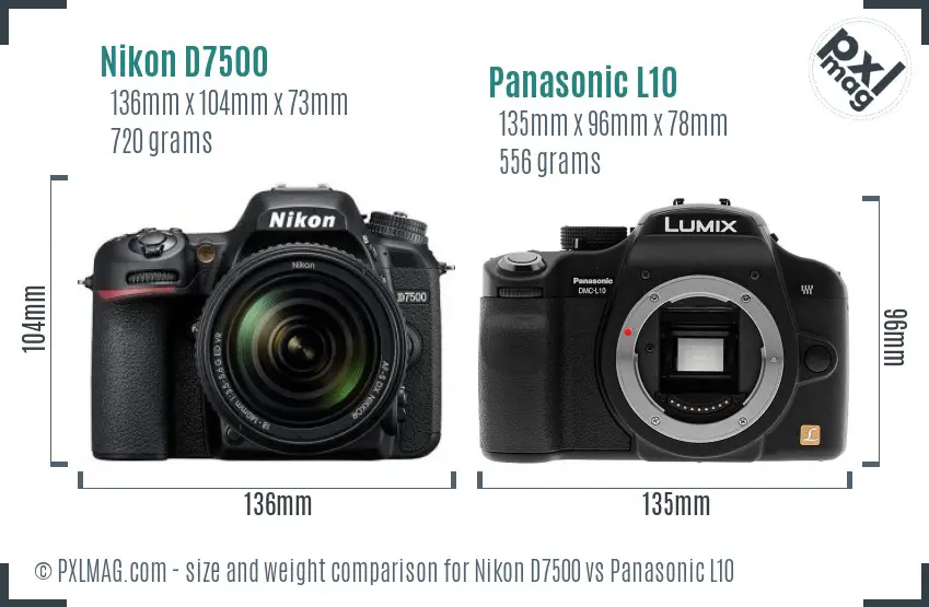 Nikon D7500 vs Panasonic L10 size comparison
