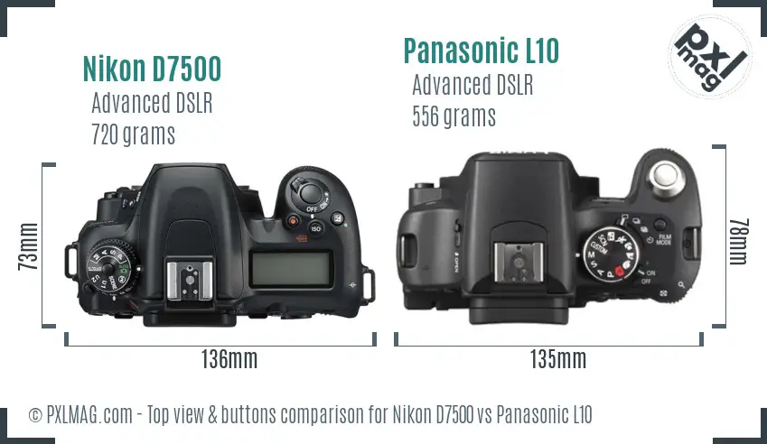 Nikon D7500 vs Panasonic L10 top view buttons comparison