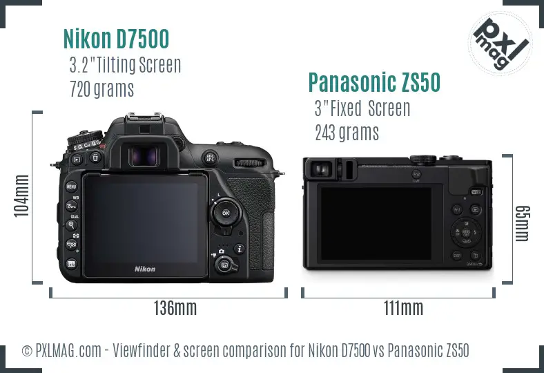 Nikon D7500 vs Panasonic ZS50 Screen and Viewfinder comparison