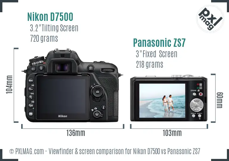 Nikon D7500 vs Panasonic ZS7 Screen and Viewfinder comparison