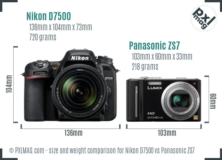 Nikon D7500 vs Panasonic ZS7 size comparison