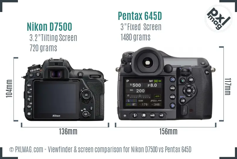 Nikon D7500 vs Pentax 645D Screen and Viewfinder comparison