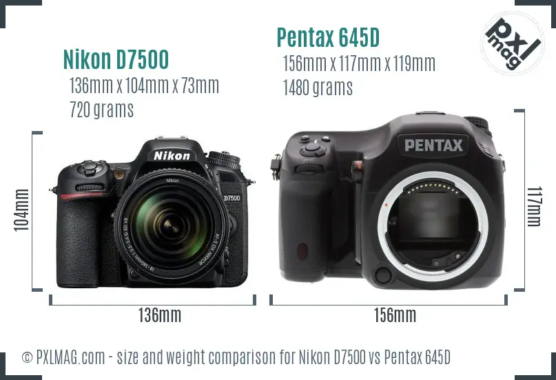 Nikon D7500 vs Pentax 645D size comparison