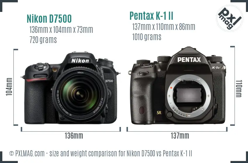 Nikon D7500 vs Pentax K-1 II size comparison