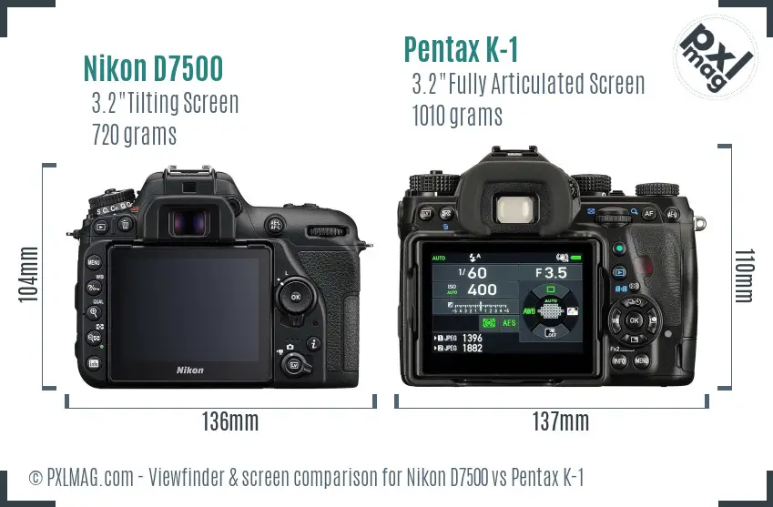 Nikon D7500 vs Pentax K-1 Screen and Viewfinder comparison